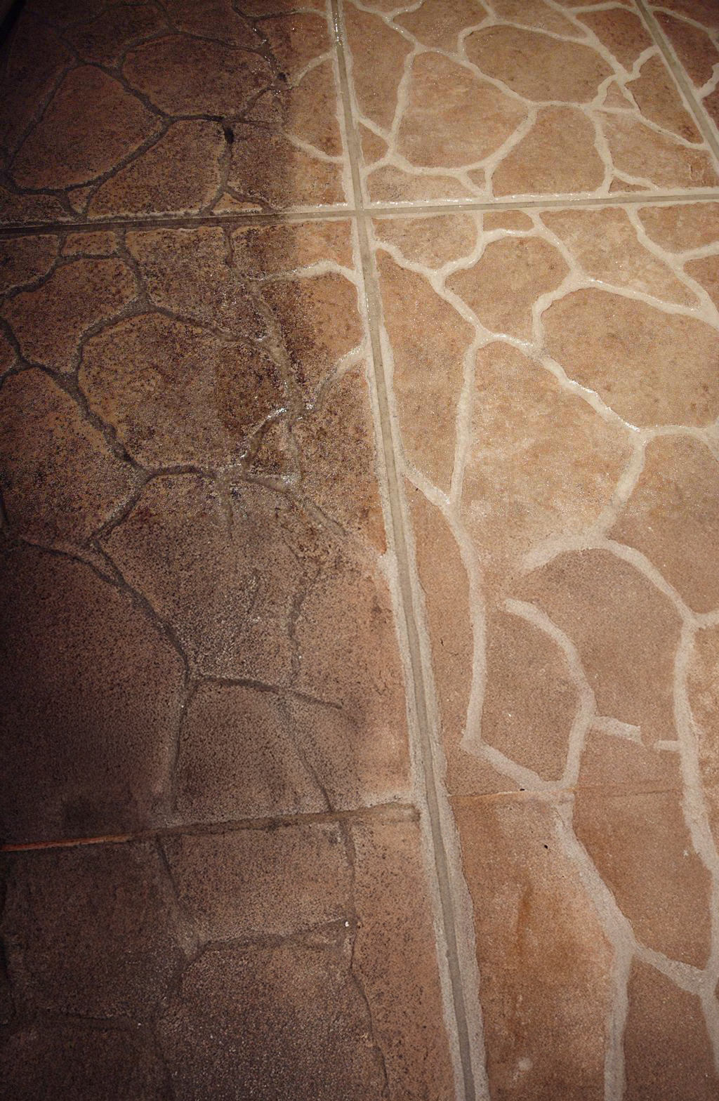 before and after photo of tile and grout that has been professionally cleaned